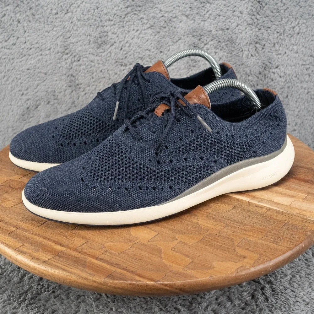Mens 8.5 Cole Haan Grand Troy Knit Wingtip Oxford Shoes Marine/Ombre Blue C33768